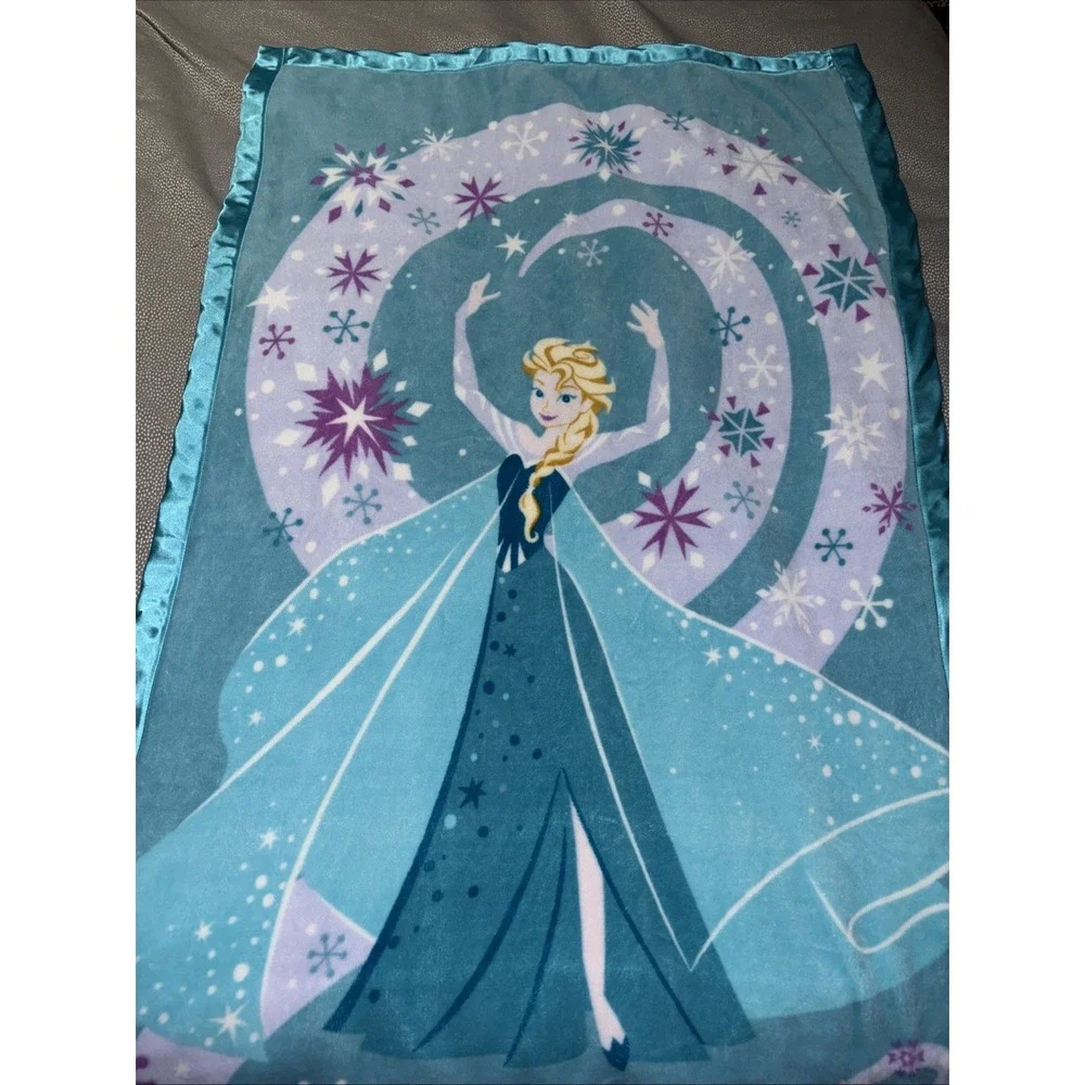 Disney Parks FROZEN Elsa Blanket Lovey Satin Trim Throw Blankie 36